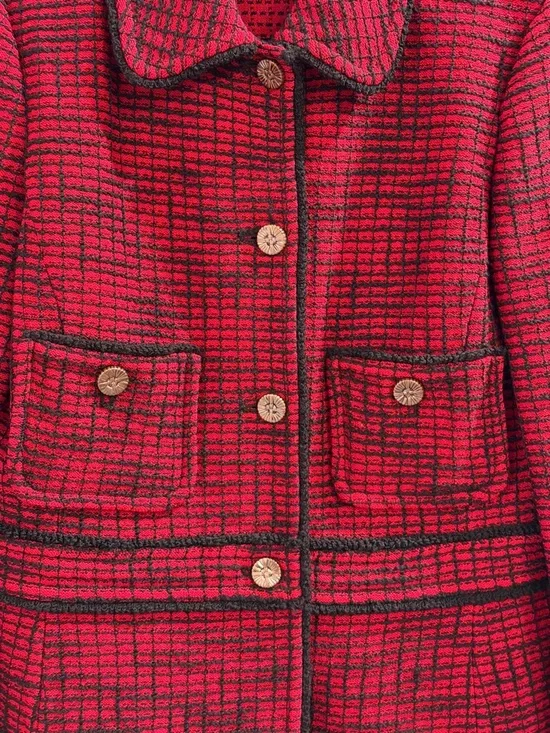 St. John Black Label Size 6 Red Black Tweed Knit Blazer Jacket USA Old Money - Picture 6 of 6